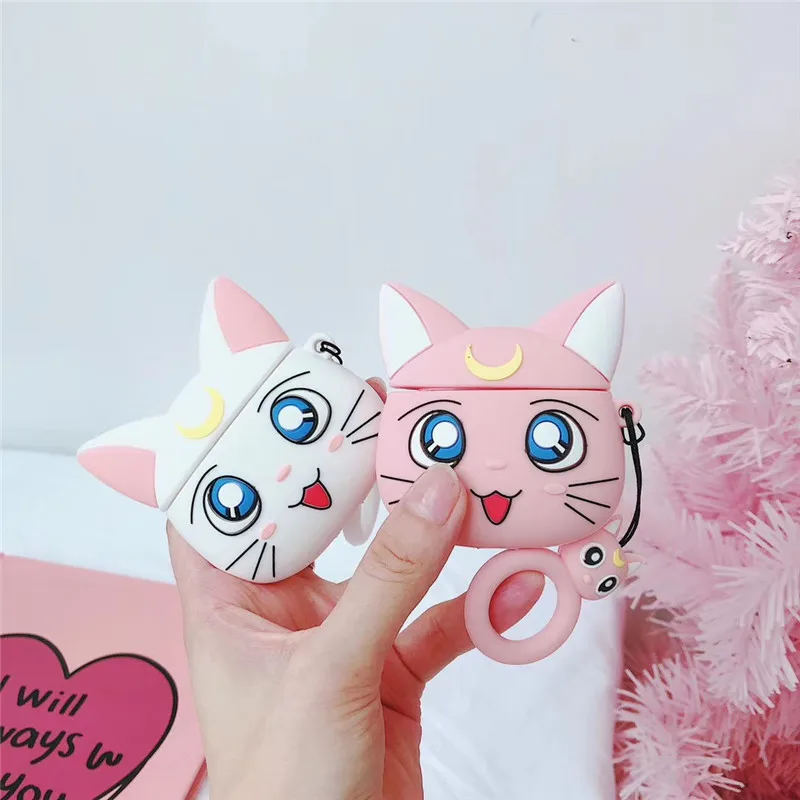 

Case for AirPods Cute Earphone Cases for Airpods 2 Protect Cover Cartoon Sailor Moon Unique Luna Cat Funda