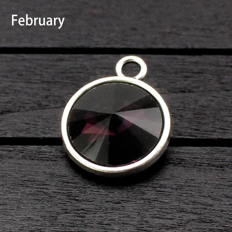 February 12 месяцев Bling Круглый Хрусталь Камень Шарм для браслетов Diy ювелирных изделий Серебряные Металлические Подвески Fit ожерелье аксессуары - Окраска металла: February