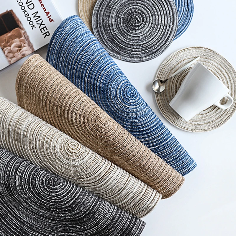 Nordic Round Table Mat Anti Slip Drink Coasters Insulated Solid Placemats Linen Non Slip Ramie Mat Kitchen Tool Home Decor