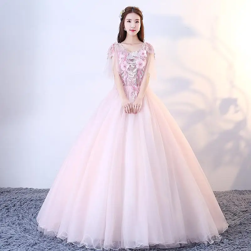 Шампанское Quinceanera платья для женщин Бальные халат с рукавами до локтя Vestidos De 15 Anos аппликации цветы сладкий 16 15 лет - Цвет: Шампанское