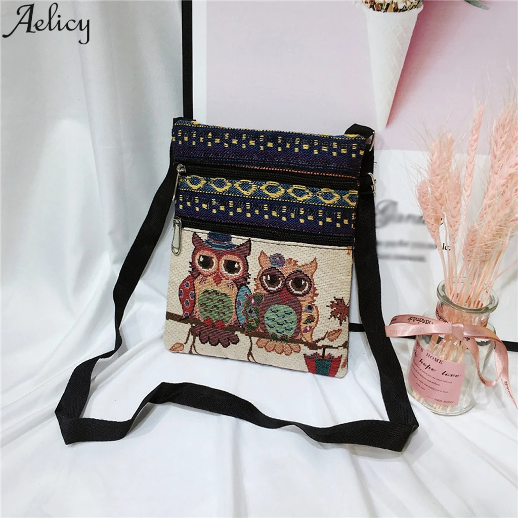 Aelicy/Женская парусиновая сумка мессенджер с вышивкой в виде совы Милая женская