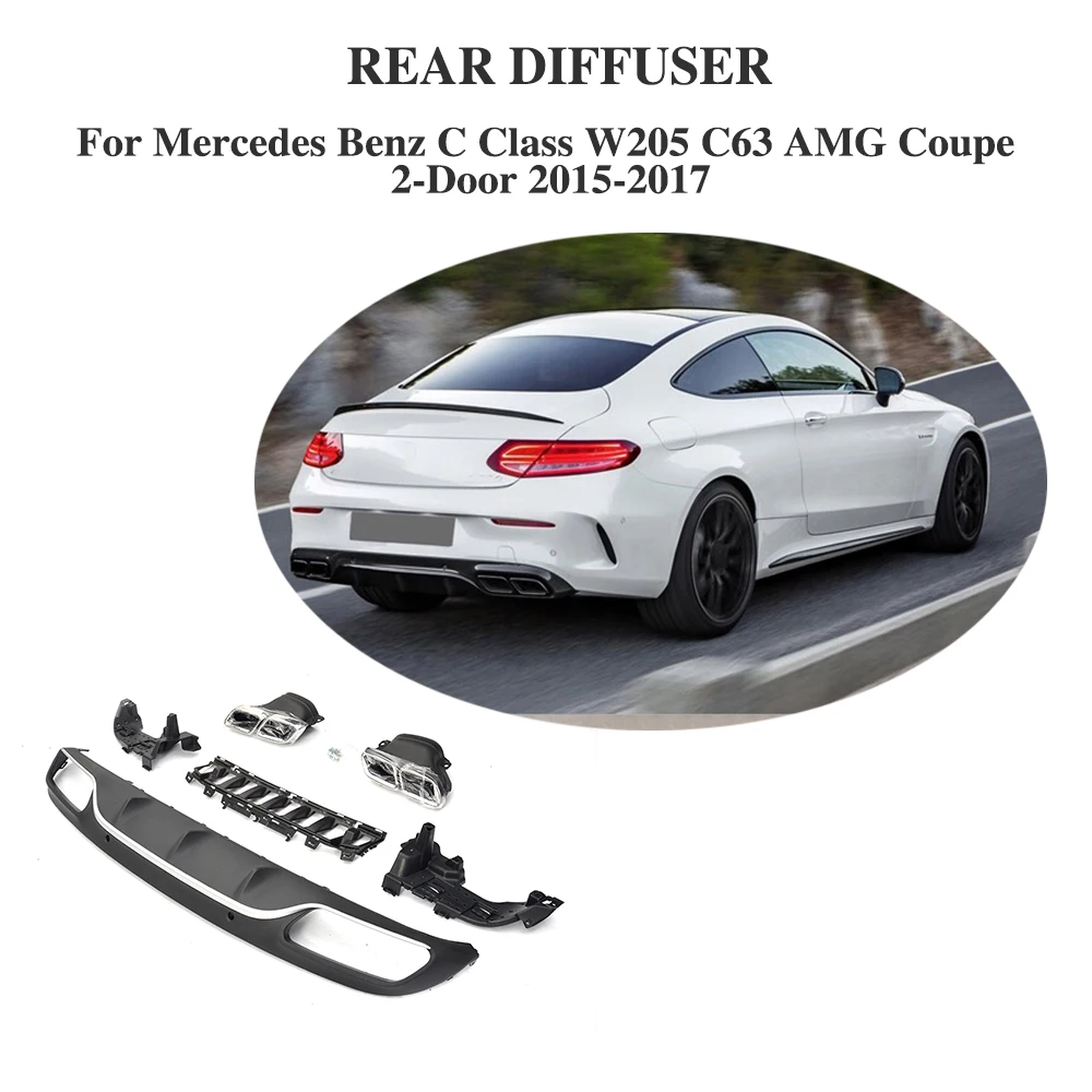 ПП заднего бампера для губ спойлер диффузор с Глушитель Mercedes Benz C Class W205 C63 AMG Coupe 2