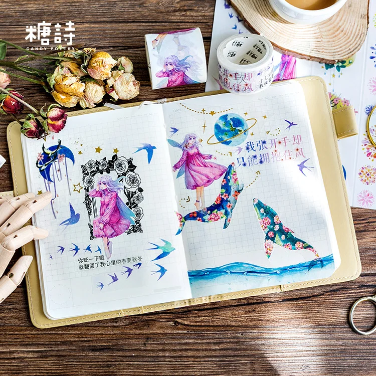 Дельфин Ласточка девушка васи лента клейкая DIY Скрапбукинг Стикеры этикетки