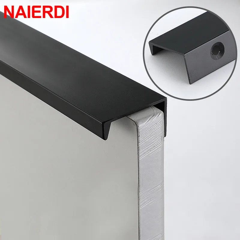 naierdi gold black hidden cabinet pulls aluminum alloy kitchen cupboard handles drawer knobs furniture handle bedroom hardware free global shipping