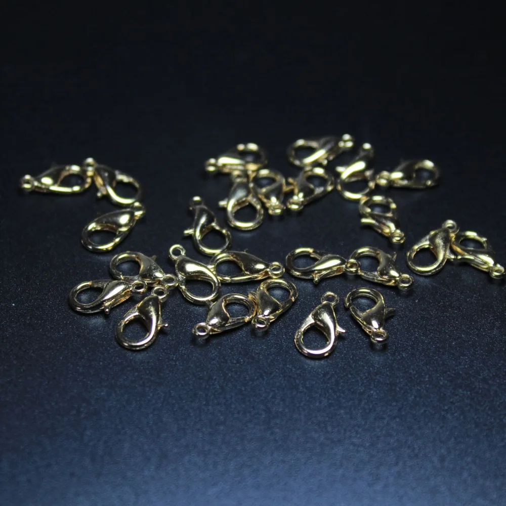 

100 pcs/lot Jewelry 12MM*5MM Findings KC Gold Plated Lobster Clasp Hooks For Necklace Making Fit Chain DIY Jewelry