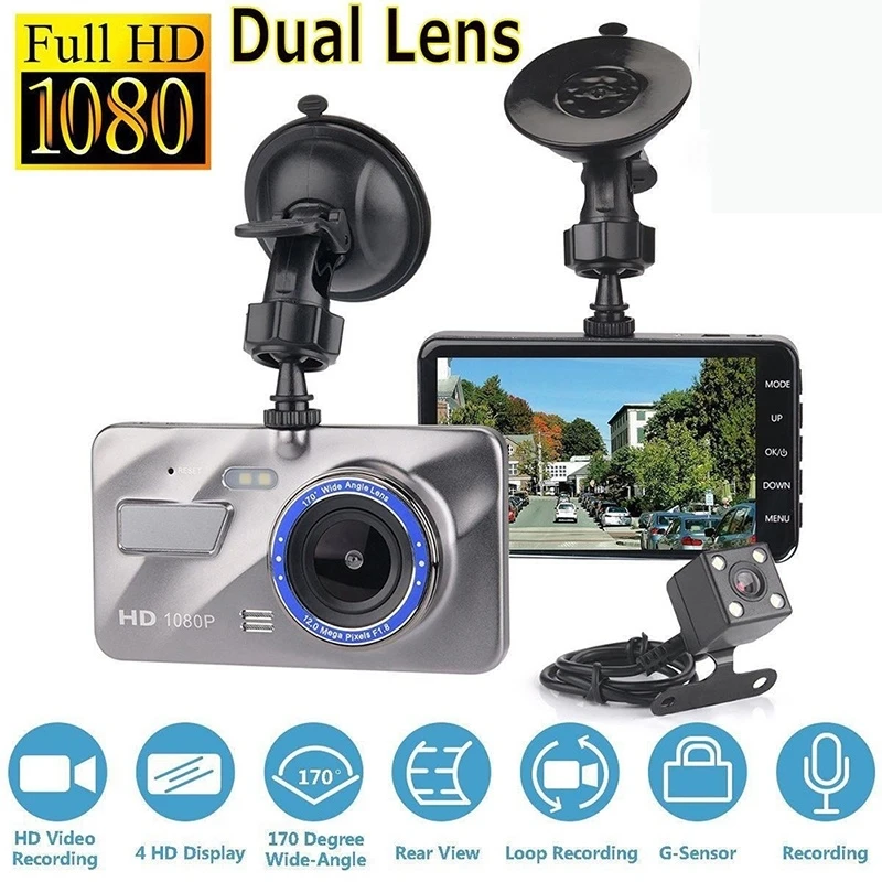 WIIYII HD 4 дюймовый Dash Камера FHD 1080P G-Сенсор широкий угол обзора 170 градусов Видеорегистраторы для автомобилей мониторинга Dash Cam