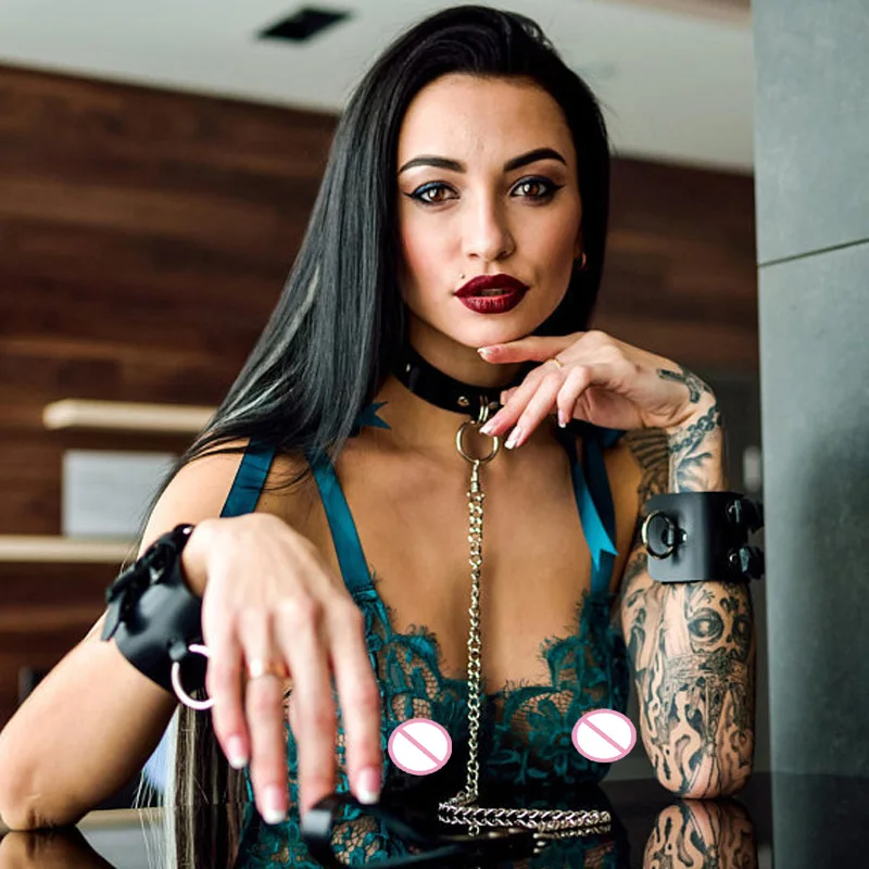 Наручники с металлической цепочкой ошейник ожерелье для взрослых 1