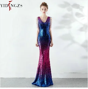 Robe De Soiree элегантное платье русалки с блестками вечернее платье с коротким рукавом Вечерние Длинное платье YD1188