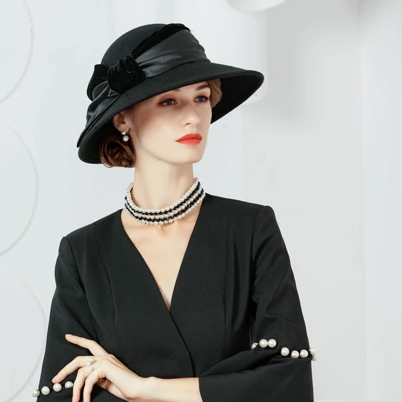 Фетровая фетровая шляпа с большим широким полями черная 100% австралийская шерсть