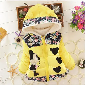 Yellow 1 Куртки для маленьких мальчиков, пальто г. Осенне-зимняя куртка для мальчиков, пальто детская теплая верхняя одежда с капюшоном для маленьких девочек, куртка с Минни, одежда - Цвет: Yellow 1
