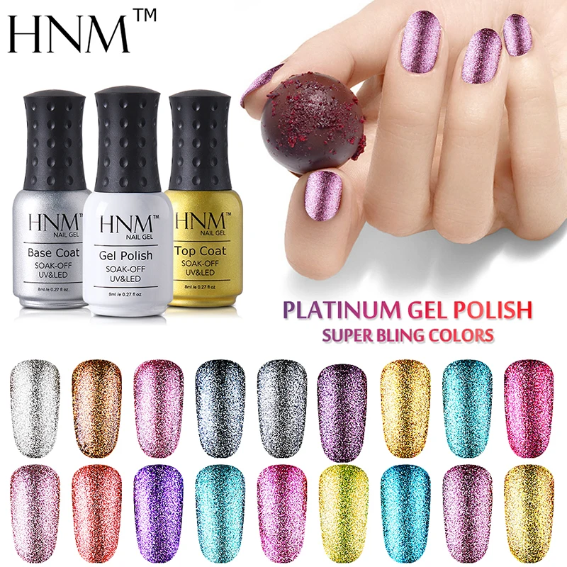 HNM 8 мл Платиновые Блестки Bling Гель лак для ногтей! Полупостоянная био Гели Soak Off УФ