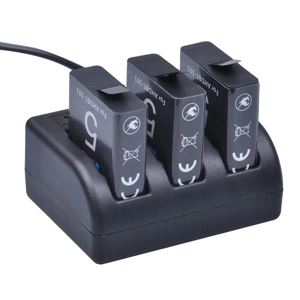 For Gopro 5 AHDBT-501 Full Decoded Battery+USB 3Slots Charger with Type C Port for hero 6 Gopro7 8 Camera | Электроника