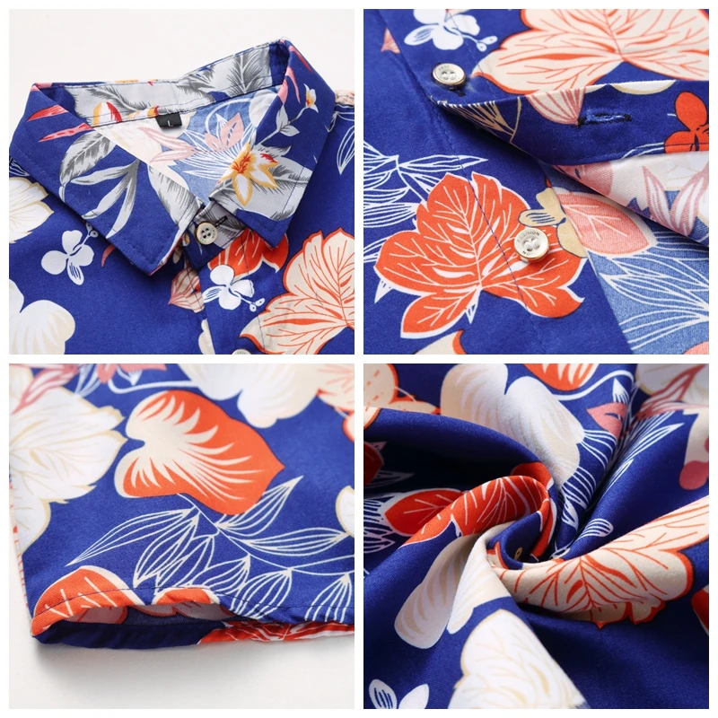

JZ CHIEF Short Sleeve Men Shirts Slim Fit 100% Polyester Printed Floral Hawaiian Shirt Man Casual Beach Shirt Blouses Big Size