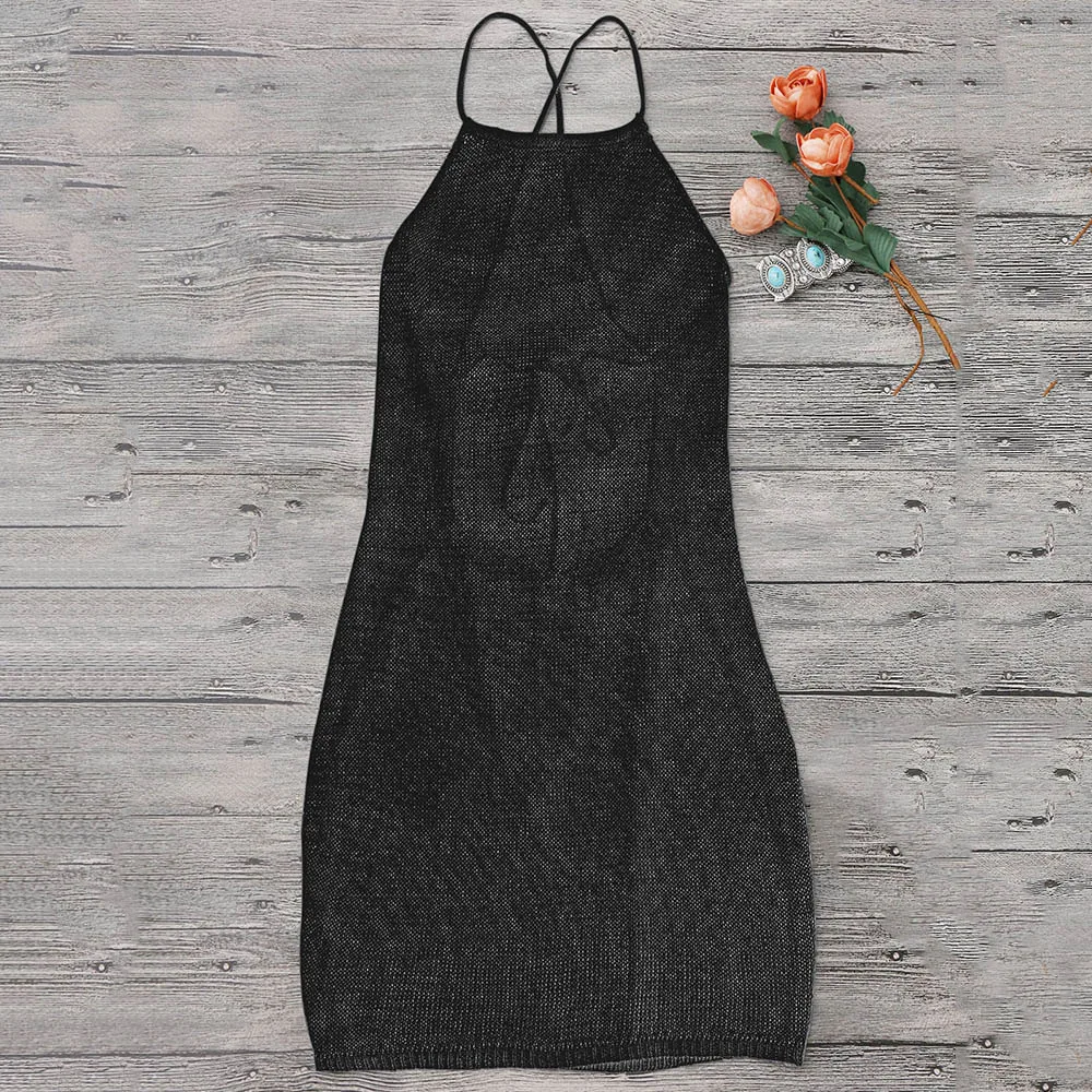 ZAFUL Strappy открытым вязать пляж пляжное платье Для женщин сексуальная пляжная