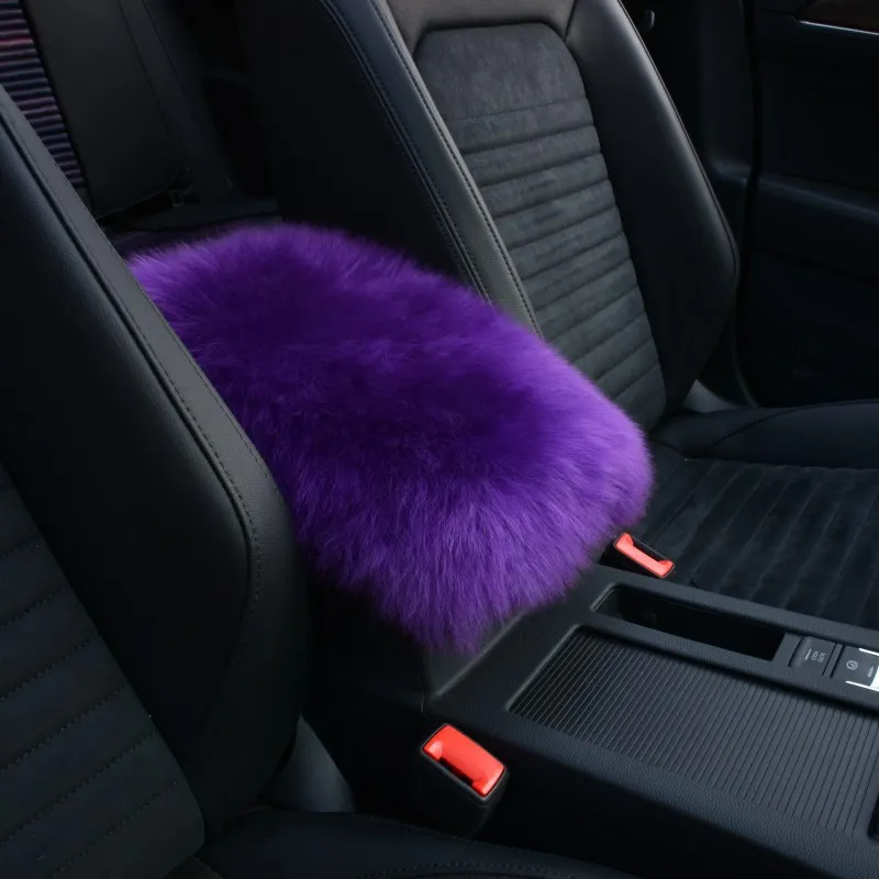 Purple Авто Центральная консоль подлокотник коврик теплый пушистый Овчина Шерсть Автомобиль центральная консоль сиденье Коробка Чехол Подушка Универсальный подходит для большинства автомобилей - Название цвета: Purple