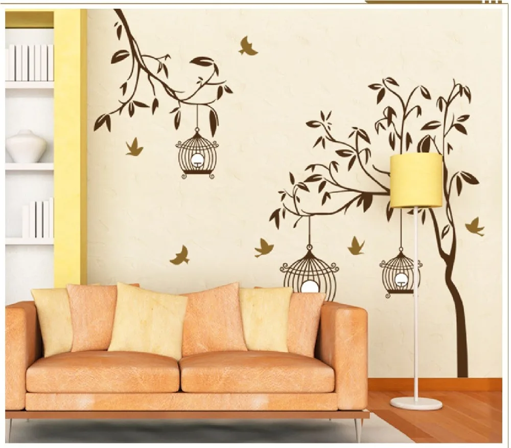 Красивые съемные настенные наклейки с деревом и птицами украшение для дома