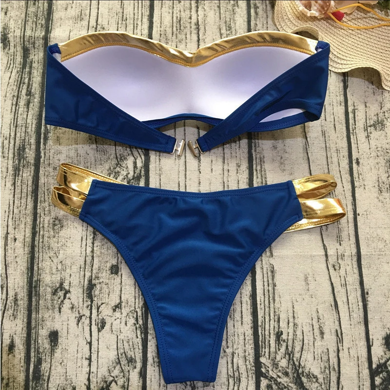 2019 новый набор с бикини для женщин купальники пуш-ап бронзовые одноцветные без