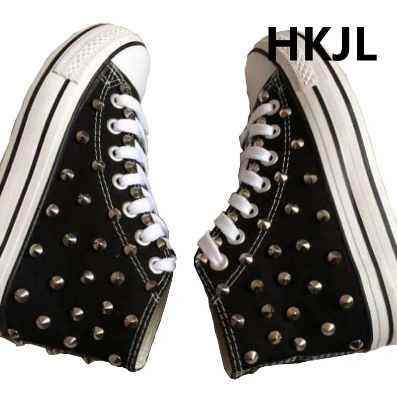 HKJL/Новинка 2019 креативная парусиновая обувь на платформе с заклепками плоской
