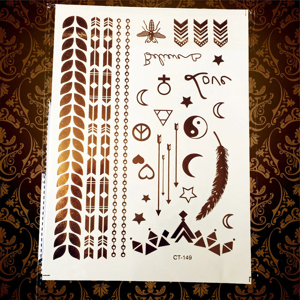 1 шт. горячая девушка сливы конструкции золото поддельные металлик татуировки