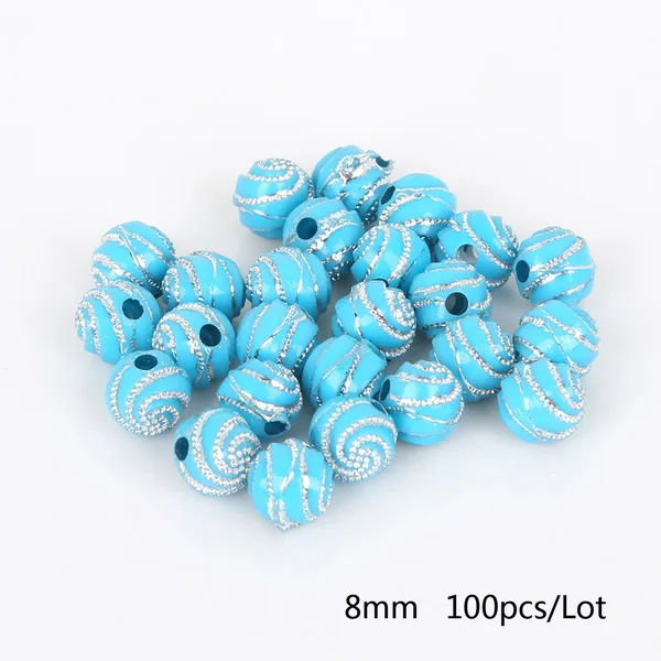 Turquoise 100 шт 8 мм Красочные Акриловые Имитация жемчуга бусины спиральный узор Круглые бусины для DIY ремесло украшение для альбома - Цвет: Turquoise