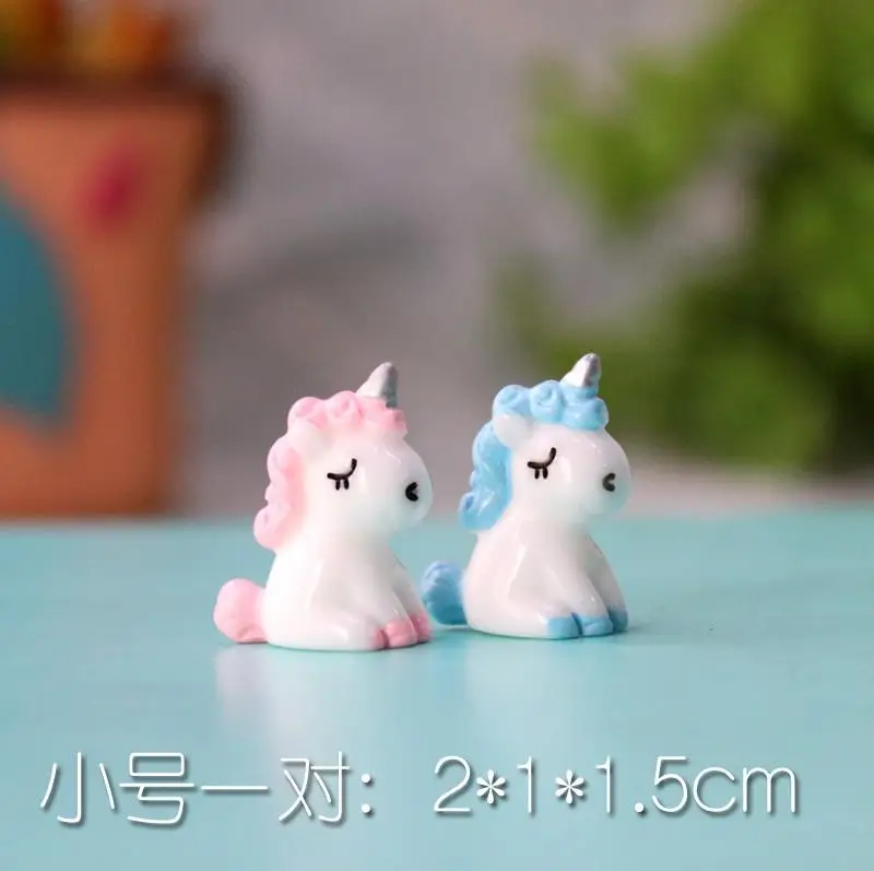 2 small Unicorn BAIUFOR миниатюры Красочные Единорог Сказочный Сад, миниатюра суккуленты мини-фигурки пейзаж Декор дома/торт аксессуары - Цвет: 2 small Unicorn