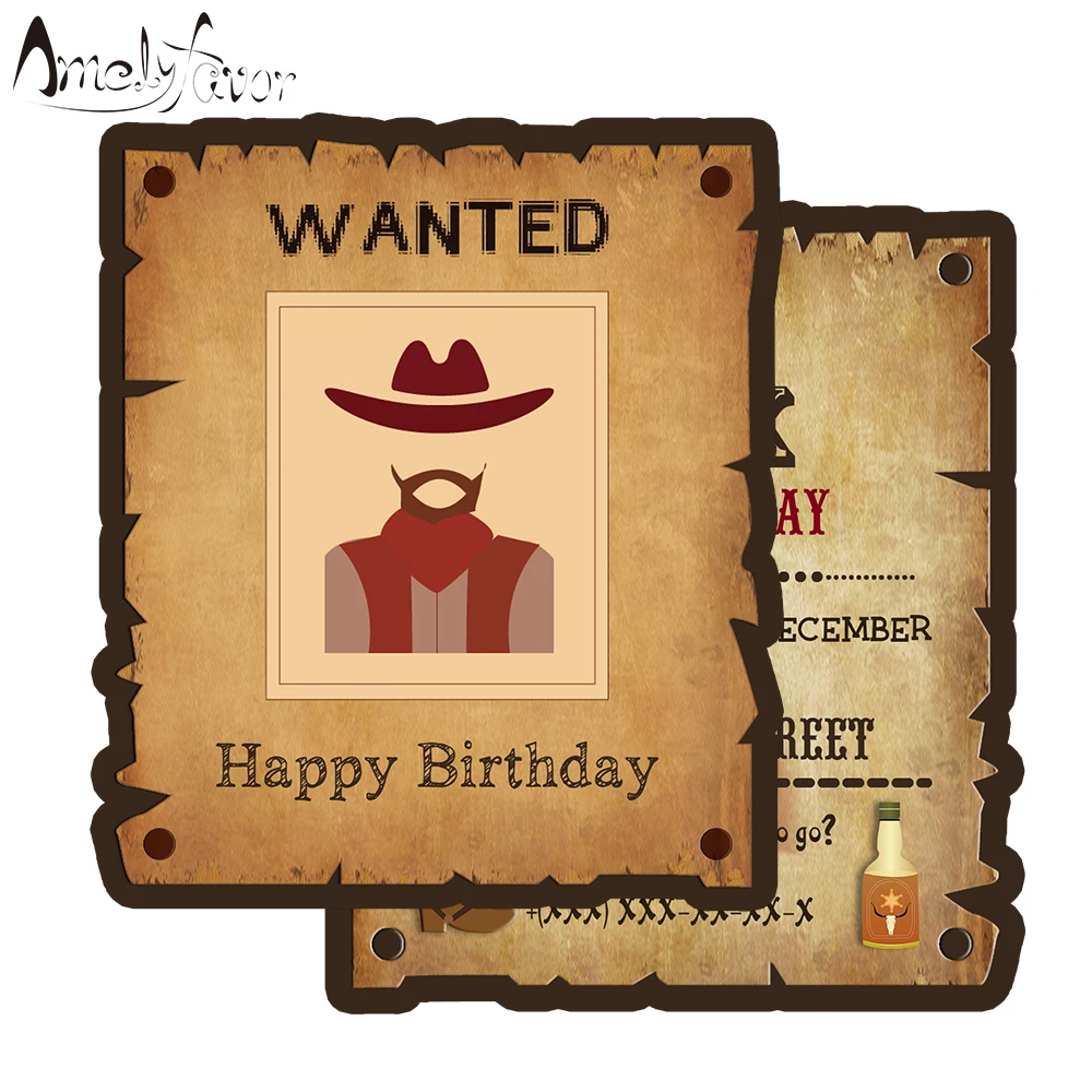 

Cowboy Theme Invitation Card Party Decorations Supplies Wanted Invitation Western Cowboy Event Birthday Party Custom-Made 16PCS