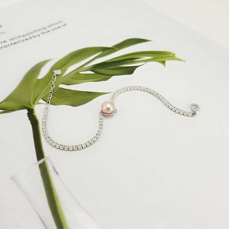 Женский браслет из серебра 925 пробы с натуральным пресноводным