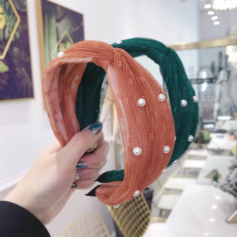 2019 Жемчужная Повязка на голову однотонная шифоновая завязанная лента для волос