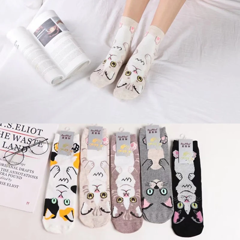 Peonfly отдыха мультфильм Черный Смешные милые кошки Носки для девочек женские узор