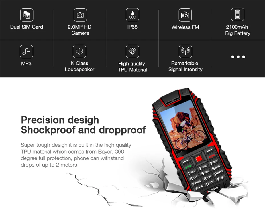 Ioutside T1 2G функция прочный для мобильного телефона IP68 Водонепроницаемый телефон FM GSM sim-карта светодиодный фонарик 2MP русская клавиатура мобильный телефон