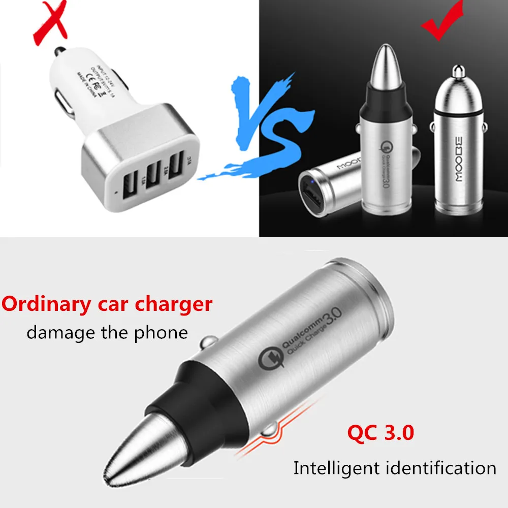 Быстрая зарядка 3 0 QC3.0 36W из нержавеющей стали USB Автомобильное зарядное