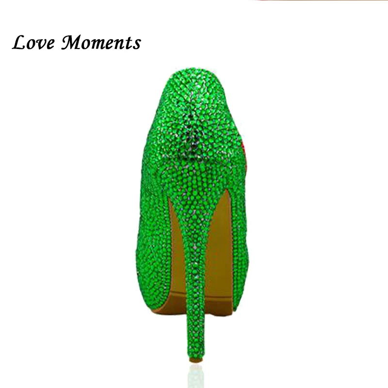 Love Moment/новые женские туфли на платформе и высоком каблуке украшенные зелеными