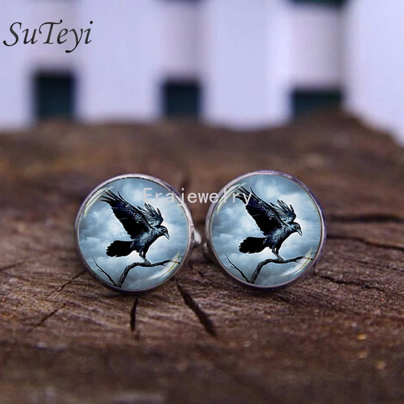 SUTEYI запонки Орел на дереве для мужских художественных принтов стеклянные