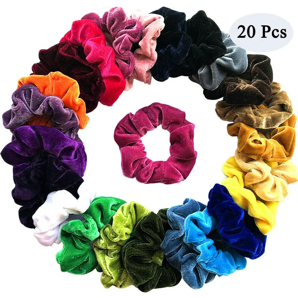 

2019 New Style Pure Color Hanbands 20 Pieces Large Top Quality Velvet Scrunchies Color Assorted Hair Holder Fashion