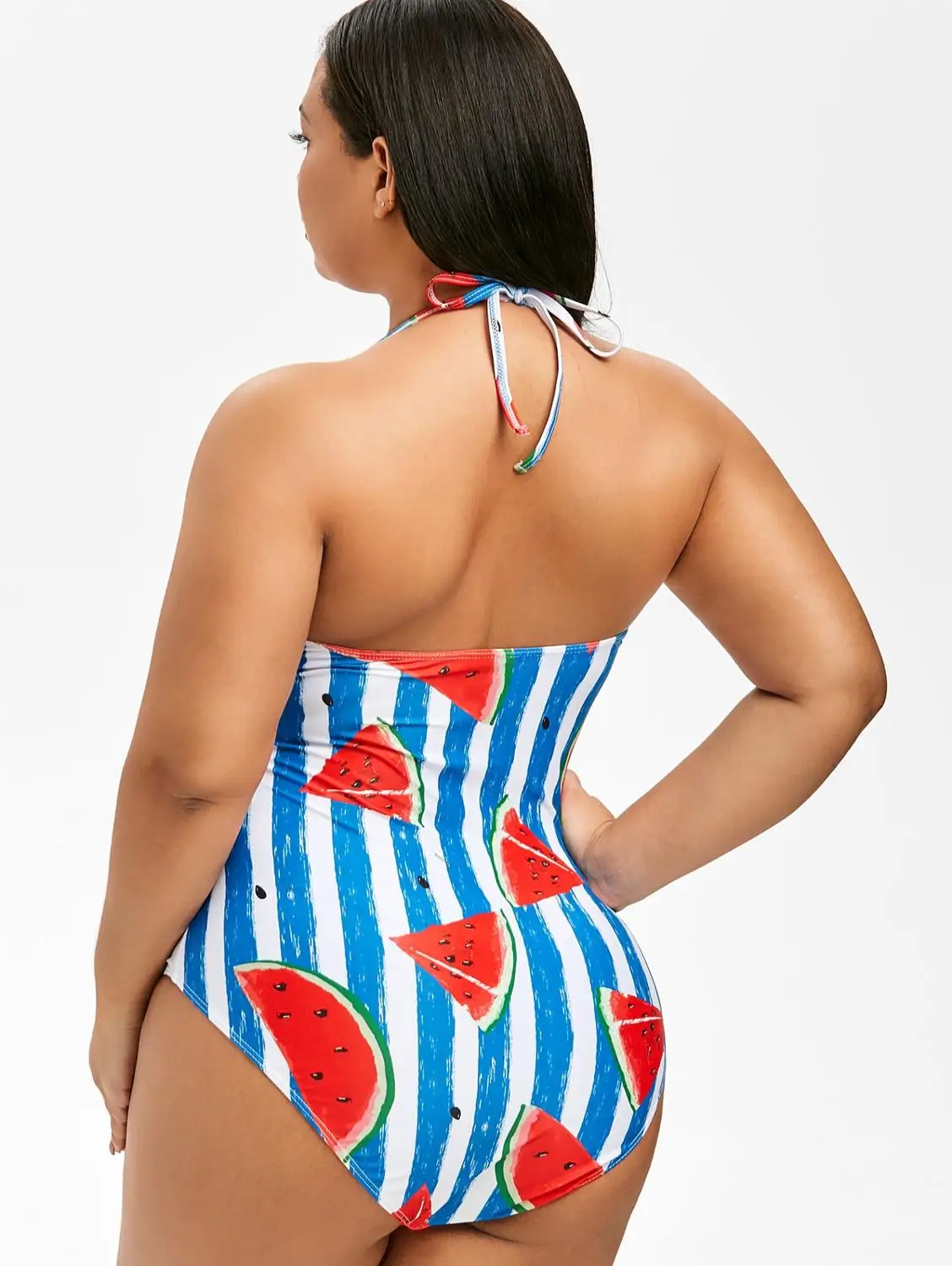 Цельный купальник размера плюс с перекрещивающимся крестом и принтом арбуза