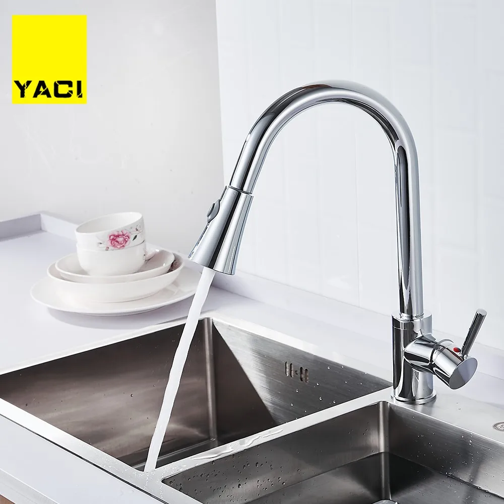 YACI 273 новый смеситель для кухни латунь никель Матовый кран раковины выдвижной 360