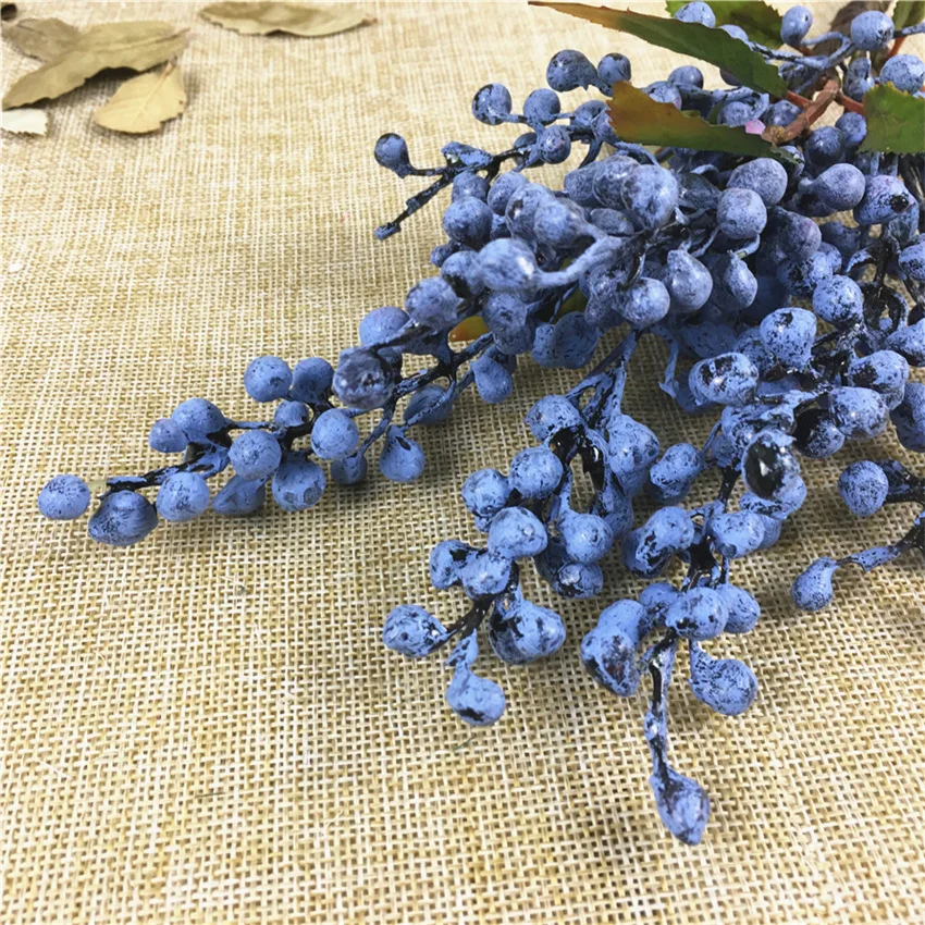 Синие бобы ягоды ветка пластиковые искусственные растения ягоды для домашнего сада Свадебные украшения DIY ВЕНОК поставки искусственные цветы