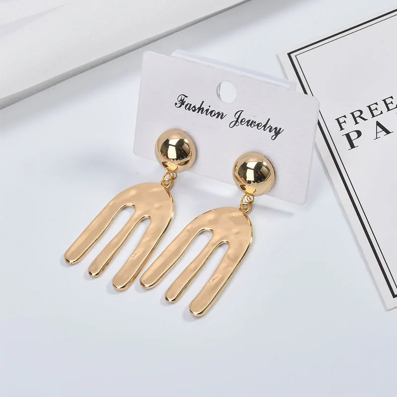 Simple DIY Gold Color Cactus Shaped Pendant Drop Earrings for Women Girls Irregular Fashion Earrings Party Jewelry