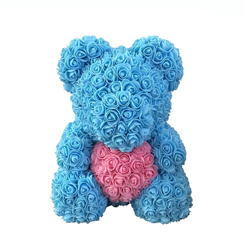 Blue pink H Прямая поставка 40 см розовый медведь сердце искусственный цветок Роза плюшевый медведь для женщин День Святого Валентина Свадьба День рождения Рождественский подарок - Цвет: Blue pink H