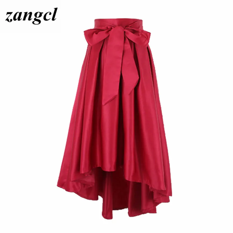Zangcl красный косой каскадные оборки плиссе Подол юбки Для женщин Повседневное