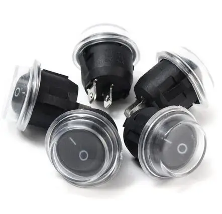 

5 x Round Black 2 Pin SPST ON-OFF Rocker Boat Switch 12V Snap + Waterproof Coat