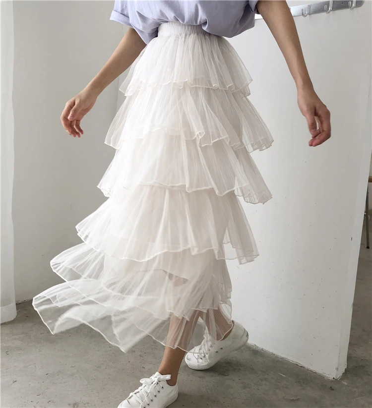 Новинка 2019 Женская длинная юбка винтажная сетка с высокой талией бальное платье