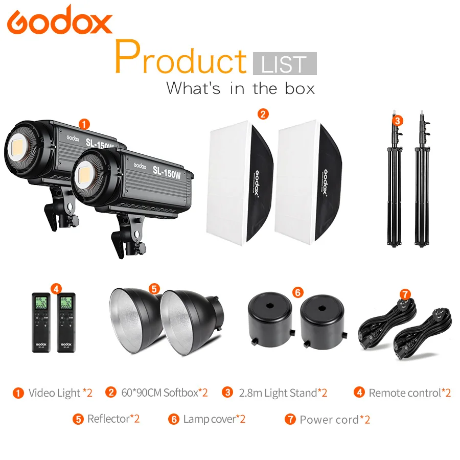 Аксессуары для студийной фотосъемки Godox 2x SL150 набор вспышки 5600K Светодиодная