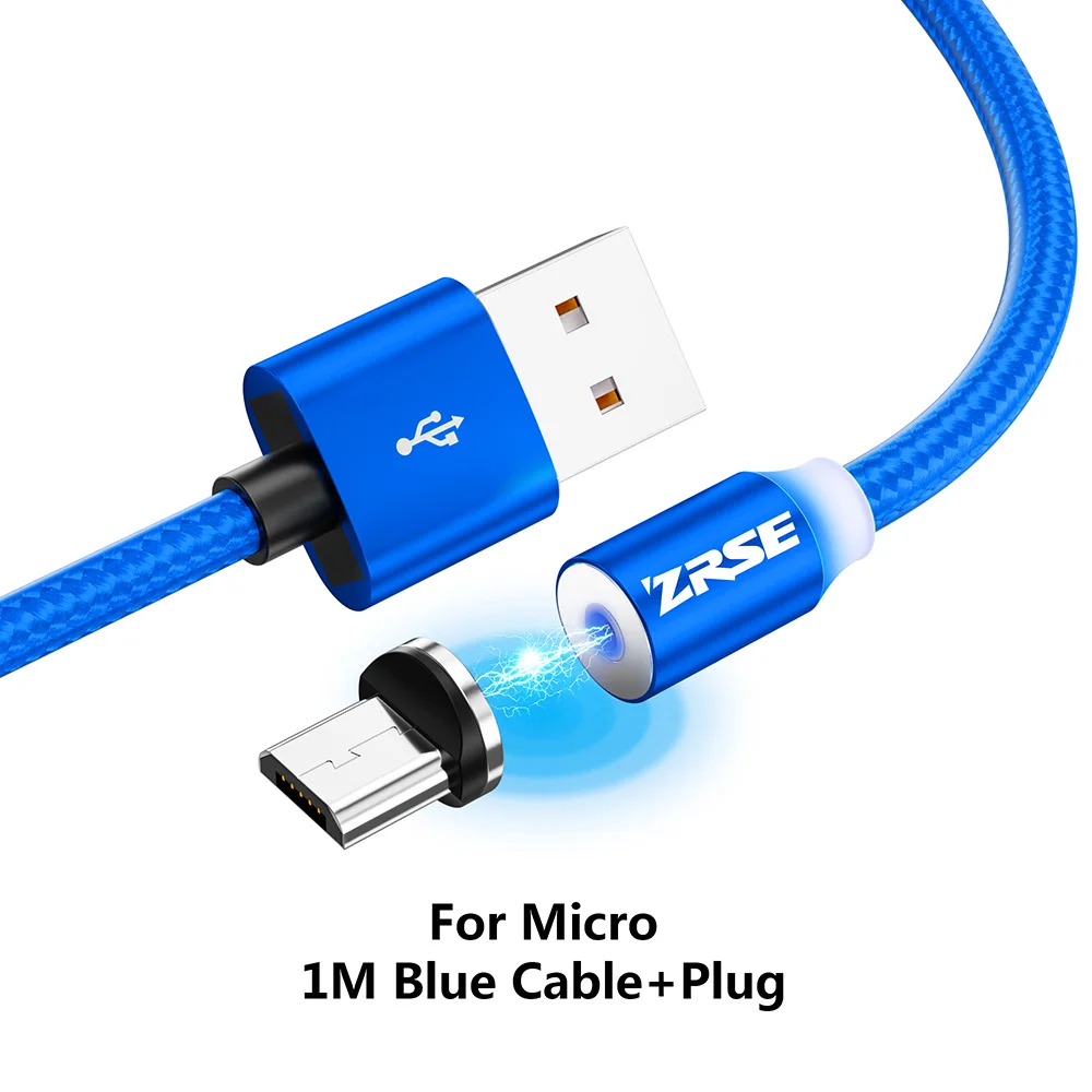 Blue for Micro ZRSE Магнитный Micro USB кабель для iPhone XS Max XR X 8 7 Plus type C кабели 3 в 1 светодиодный USB-C мобильный провод для зарядного устройства для Redmi - Цвет: Blue for Micro