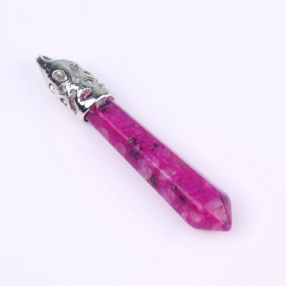 purple lotus jasper 1 шт. красивый натуральный кристалл опал, кварц драгоценный камень Длинная подвеска Маятник лунный камень кулон Посеребренная Модная бижутерия подходит ожерелье - Окраска металла: purple lotus jasper