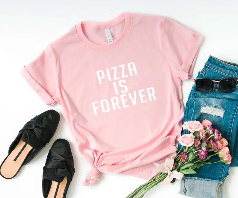 Skuggnas Новое поступление пицца навсегда Забавные футболки Tumblr подростковая одежда Графический Футболка с пиццей Lover футболки с коротким рука...