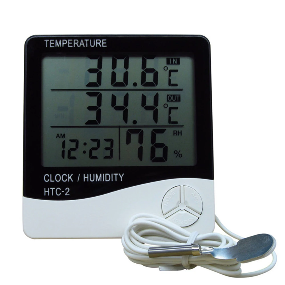 htc 2 digital lcd thermometer hygrometer electronic temperature humidity meter weather station indoor outdoor clock free global shipping