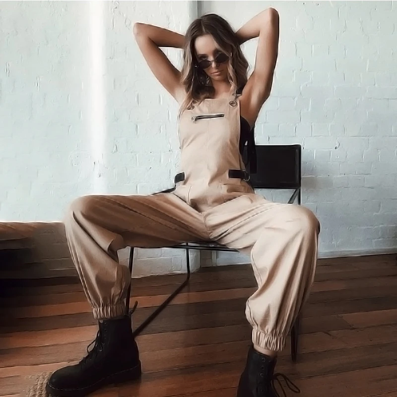 Брюки-карго цвета хаки с высокой талией женские летние повседневные Комбинезоны