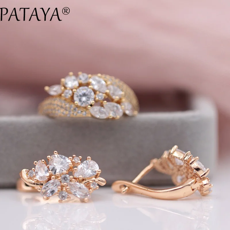PATAYA, подарок, необычный, 585, розовое золото, белый цвет, капля воды, натуральный циркон, серьги, кольца, наборы для женщин, свадебные, Роскошные, модные ювелирные изделия