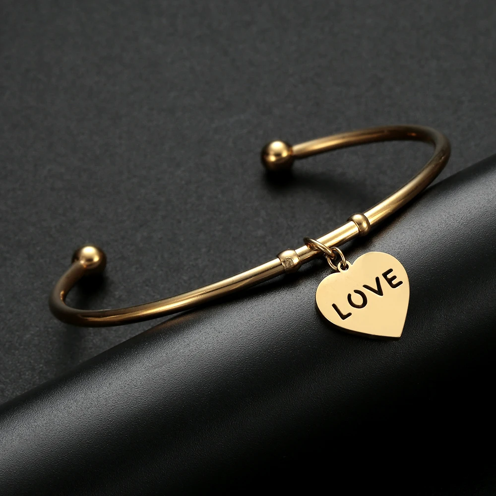 Яркая луна модные маленькие любящее сердце Нержавеющая сталь золотой браслет
